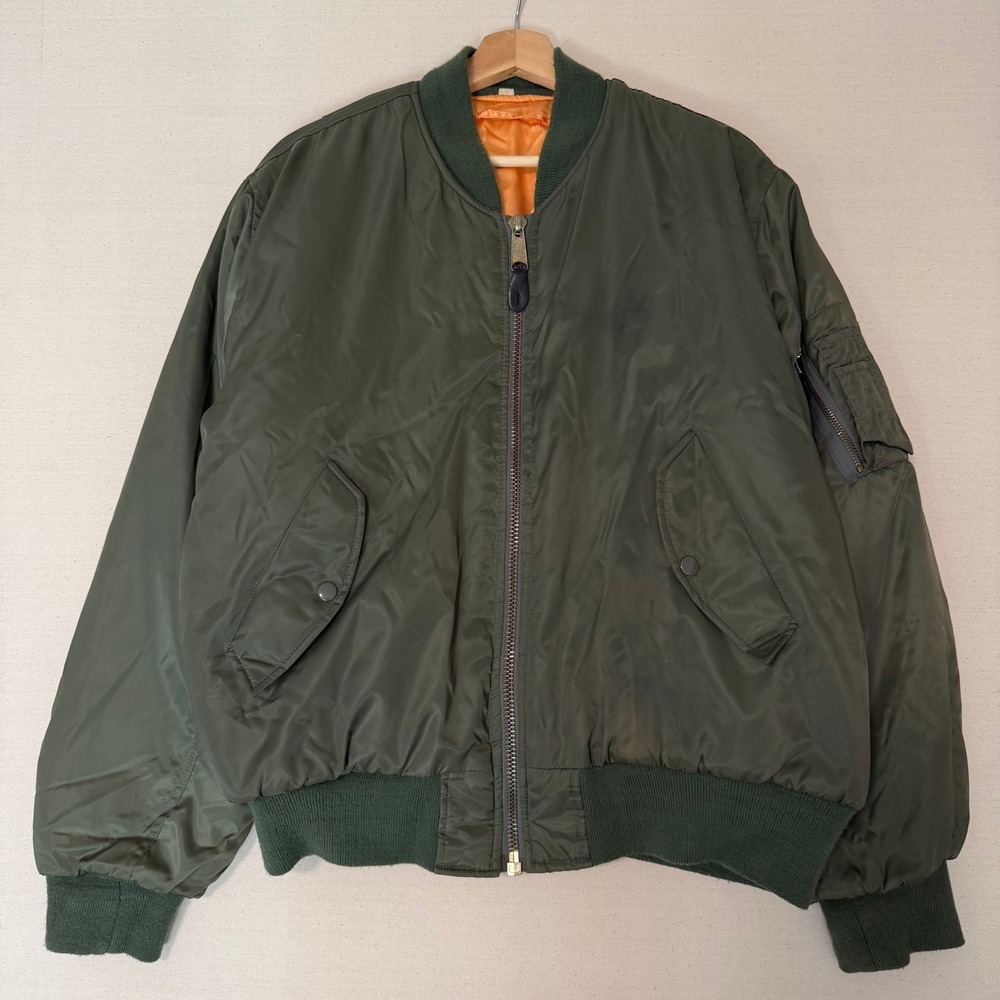Vintage MA-1 Flight Jacket Flyer's Man Intermediate Large Green Orange Lining